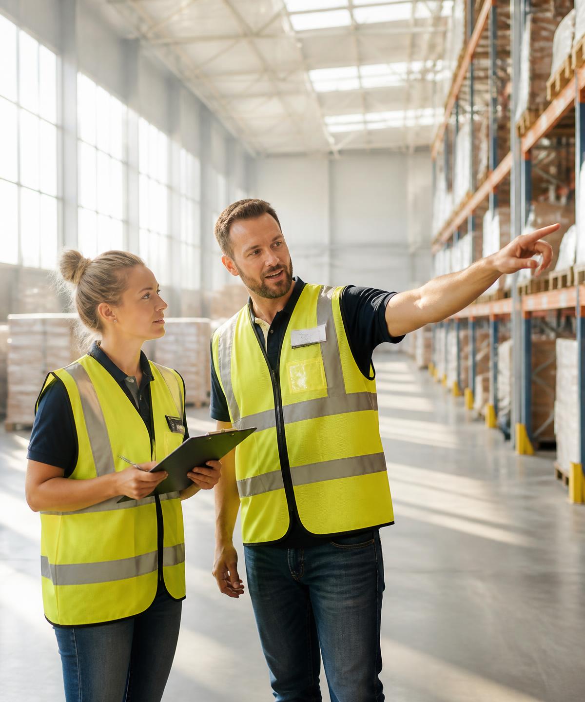 Operators op de warehousevloer werken samen naast een reachtruck
