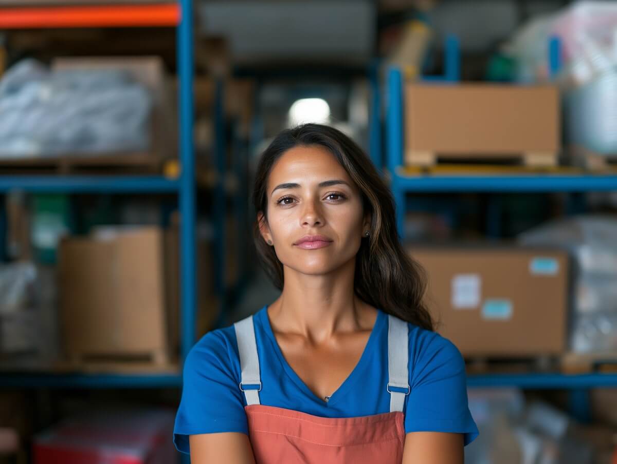 woman in warehouse woman in warehouse